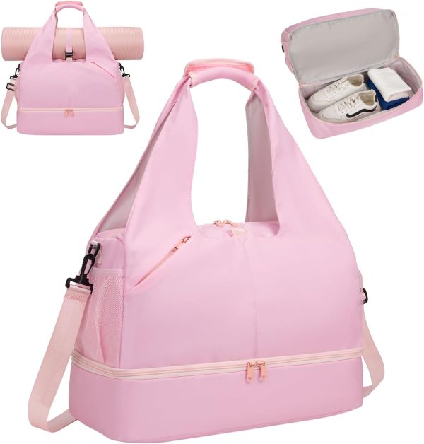 Gym Bag for Women with Shoe Compartment Lightweight Workout Bags Yoga Bag for Women with Yoga Mat Holder Gym Tote for Dance, Sports,Work
