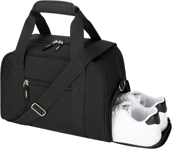 14 inch Small Gym Bag for Women & Men - Mini Duffle Bag  & Overnight with Shoe Compartment Travel, Sports, Workout, Black